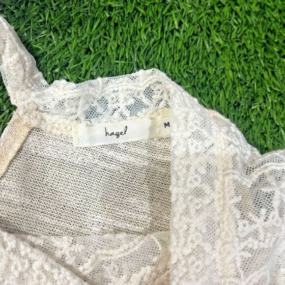 Anthropologie hazel Light Weight Long Sleeve Semi-Sheer Cream Sweater w/ Lace M - Picture 5 of 7